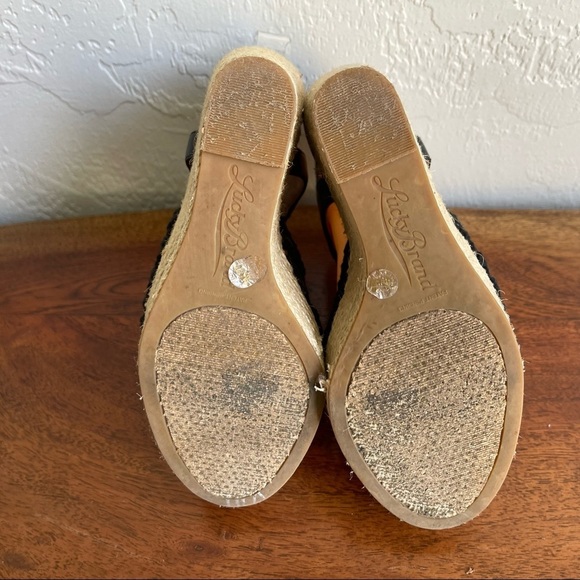 Lucky Brand Rio Black Natural Crochet Platform‎ Wedge Open Toe Sandals Size: 7 - Picture 6 of 7